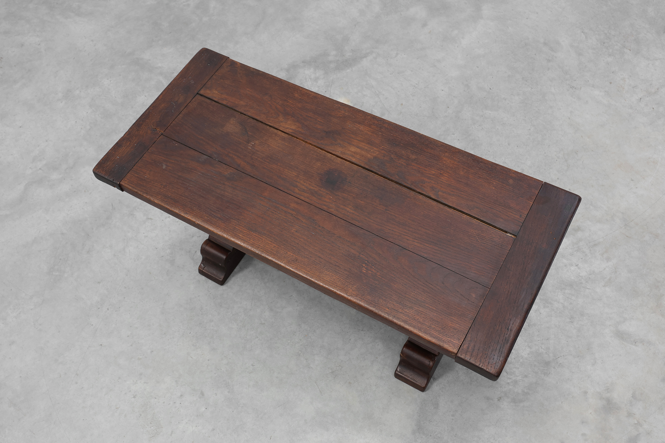 Dark Oak Coffee Table with Spiral‑Turned Trestle Legs, France, circa 1915thumbnail